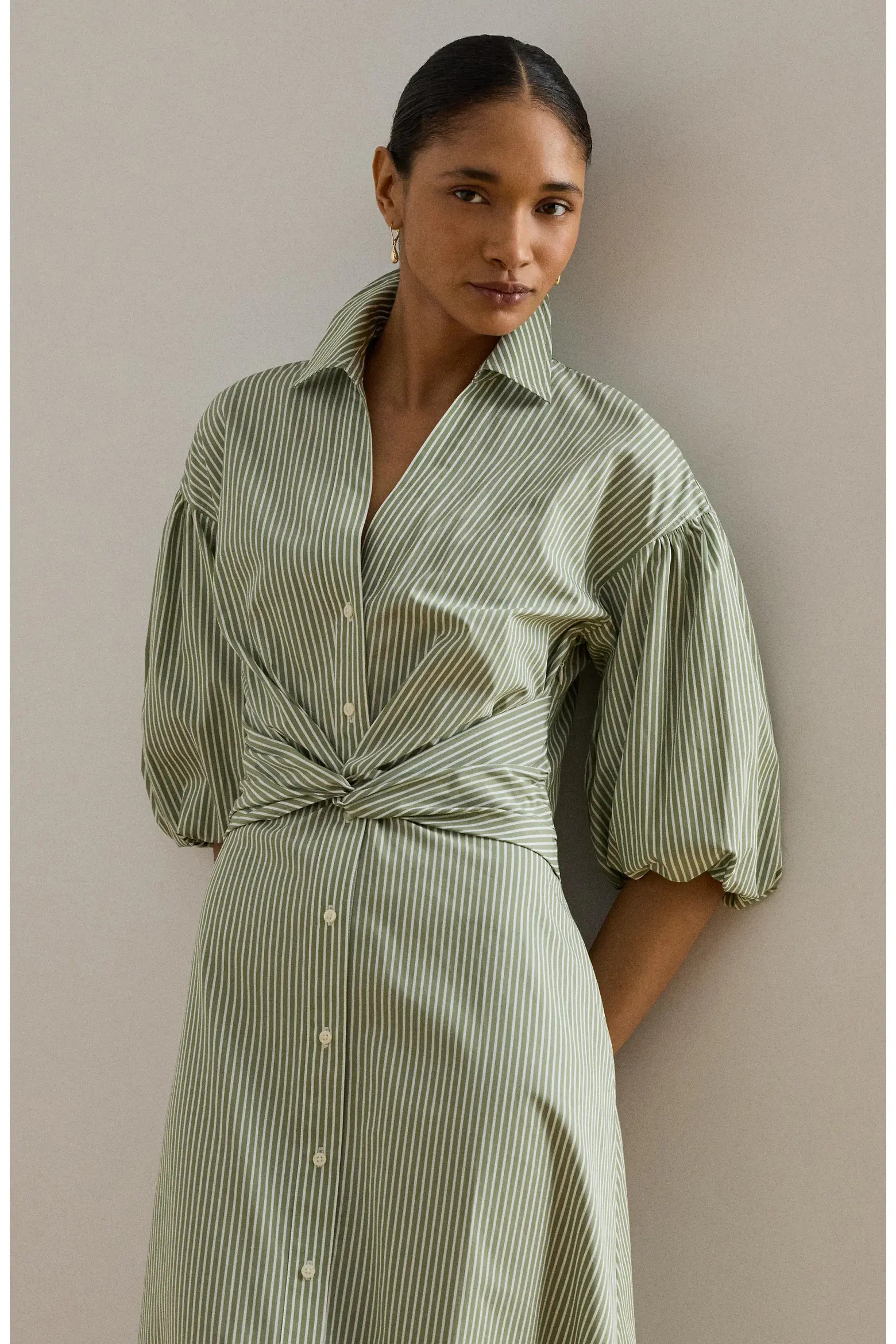 Stripe Bubble Sleeve Cotton Broadcloth Shirtdress (Women) | Nordstrom | Nordstrom