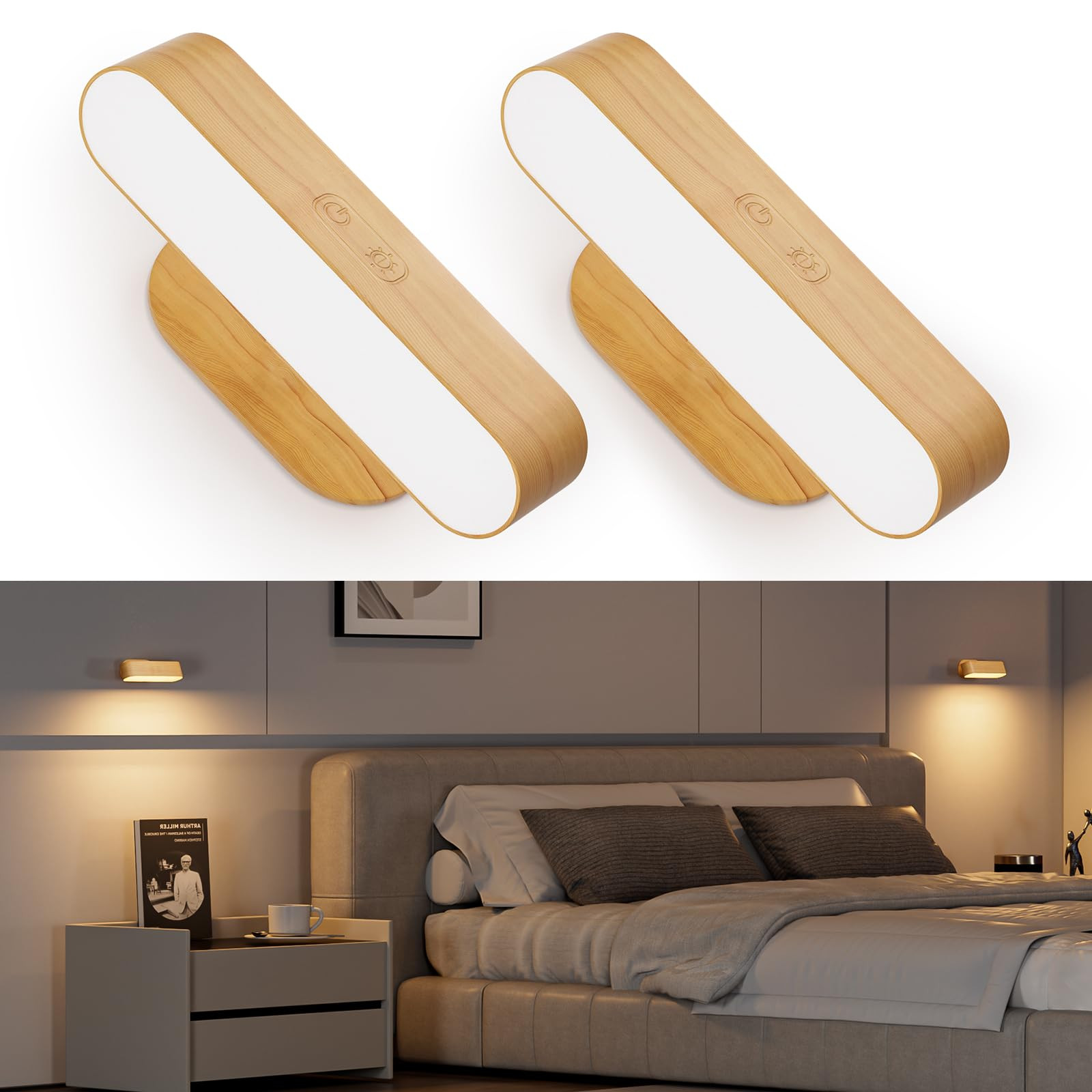 Battery Operated Wall Sconces, Wireless LED Wall Sconce Set of Two for Bedroom, Rechargeable Wall... | Amazon (US)