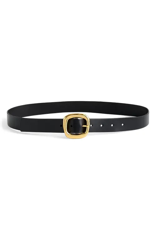 Madewell Puffy Buckle Leather Belt in True Black at Nordstrom, Size Medium | Nordstrom