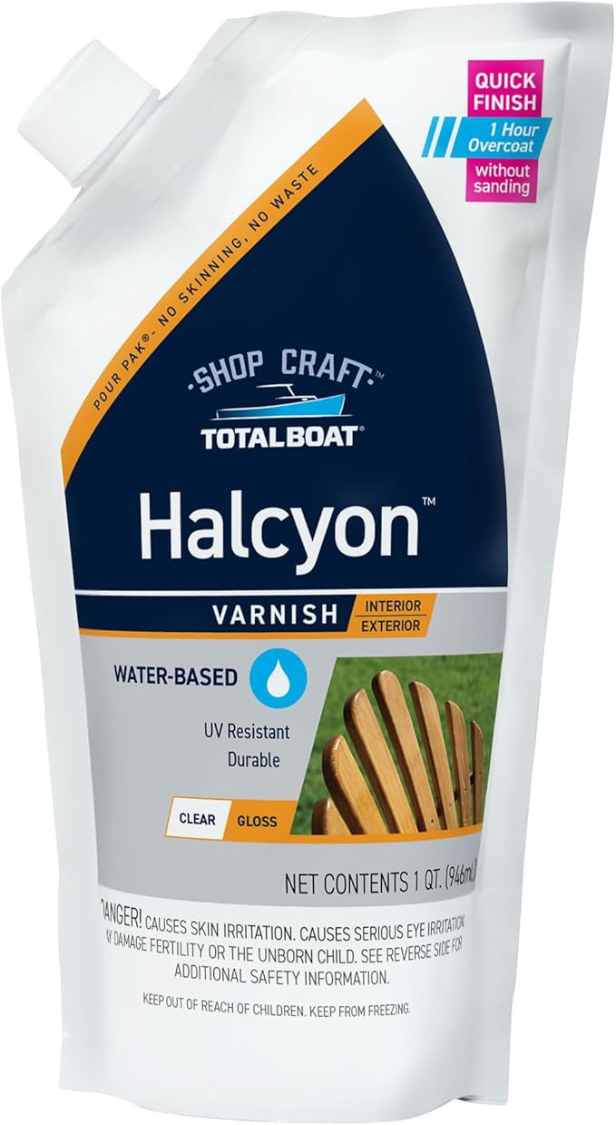TotalBoat-497712 Halcyon Marine Varnish (Gloss, Quart) | Water-Based Polyurethane Wood Finish | C... | Amazon (US)