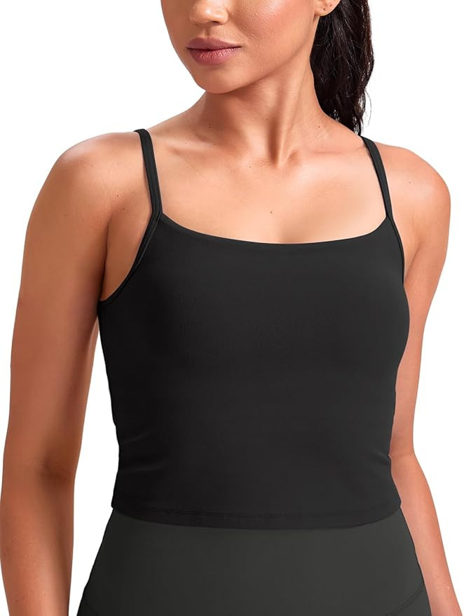 HeyNuts Cropped Cami Tank Top for Womens, Square Neck Spaghetti Strap Low Impact Yoga Longline Sp... | Amazon (US)