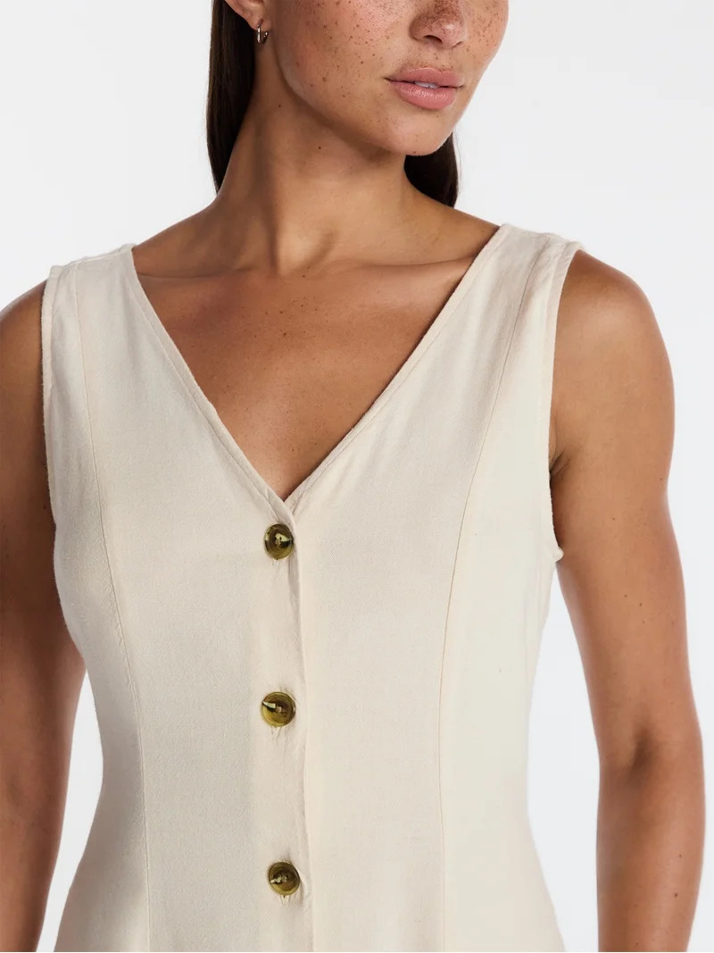 Time and Tru Women's Sleeveless Button Down Linen Blend Dress, Sizes XS-XXXL | Walmart (US)