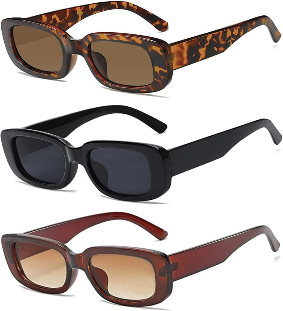 Tskestvy 3 Pack Women’s Rectangle Sunglasses Retro Trendy Square Vintage Glasses Pack 90s Y2K A... | Amazon (US)