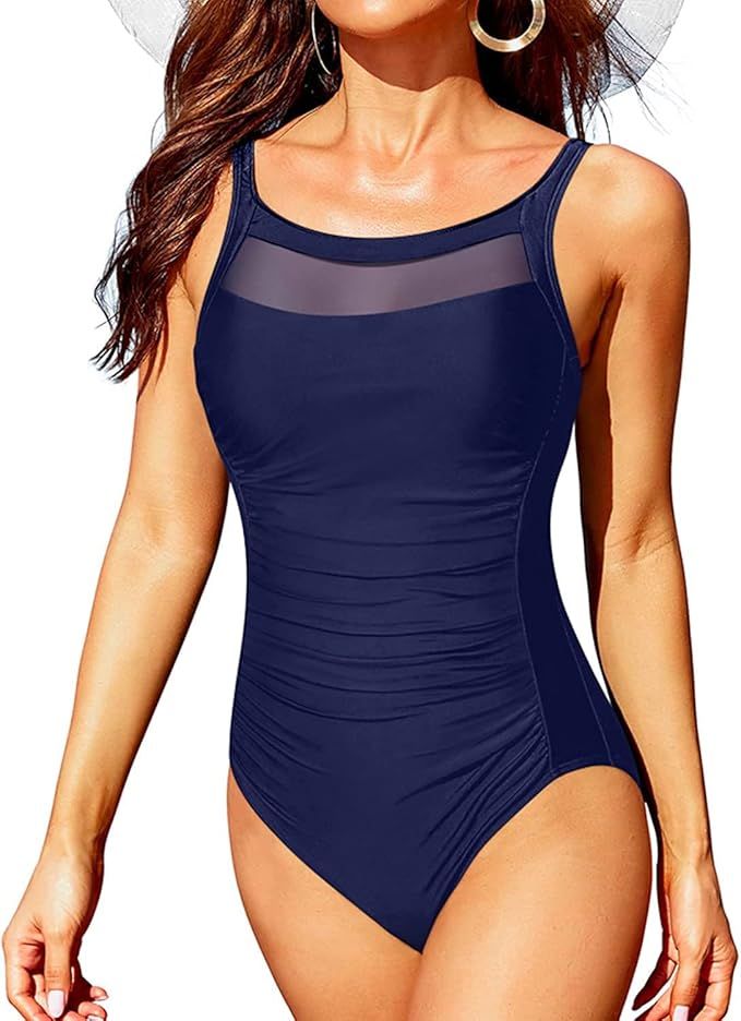 Tempt Me Women One Piece Mesh Swimsuits Vintage Tummy Control Swimwear | Amazon (US)