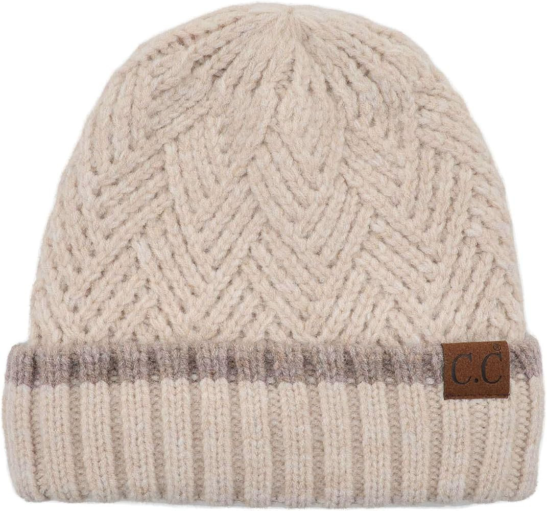 C.C Unisex Chunky Soft Stretch Cable Knit Warm Fuzzy Lined Skully Beanie | Amazon (US)