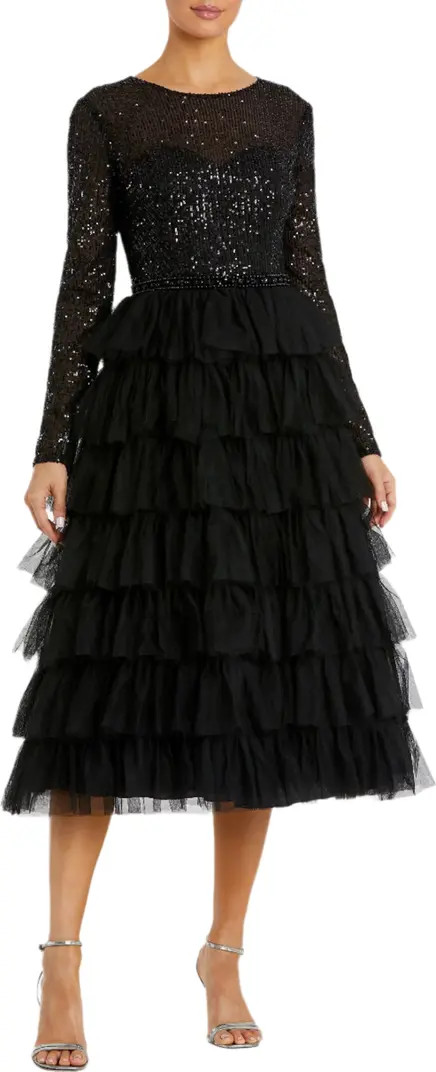 Mac Duggal Sequined Layered Tulle A-Line Cocktail Dress | Nordstrom | Nordstrom