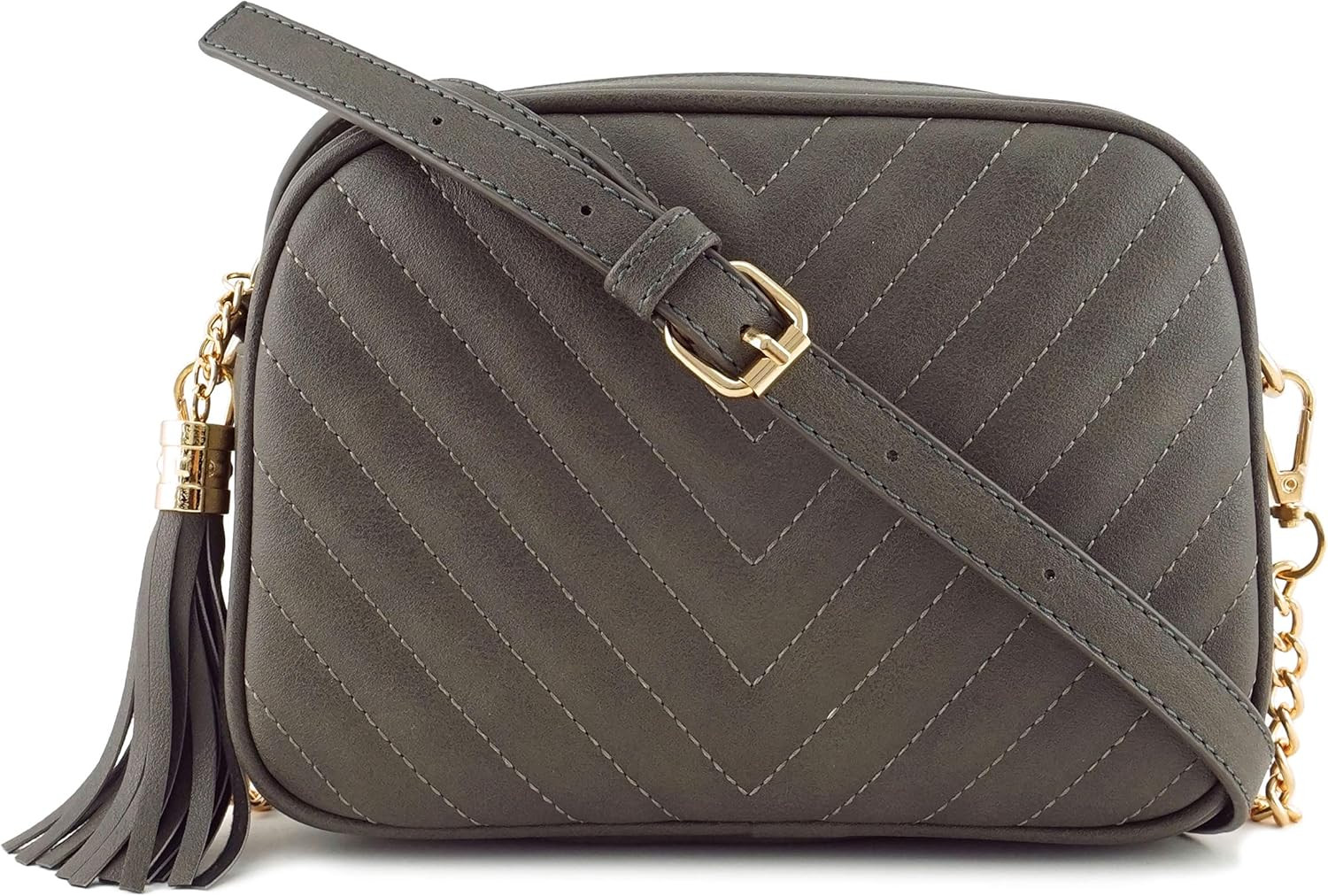 Simple Shoulder Crossbody Bag With Metal Chain Strap And Tassel Top Zipper | Amazon (US)