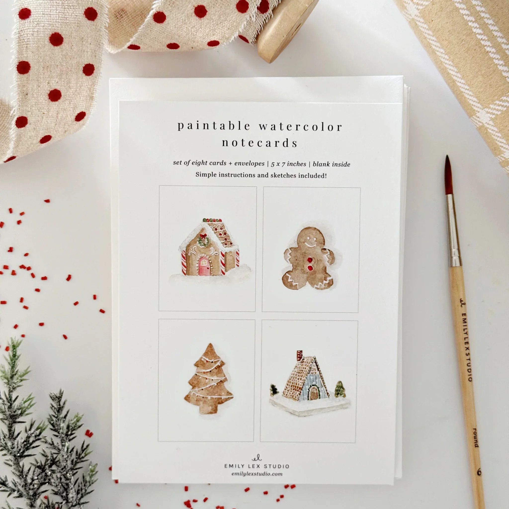 gingerbread paintable watercolor notecards | Emily Lex Studio