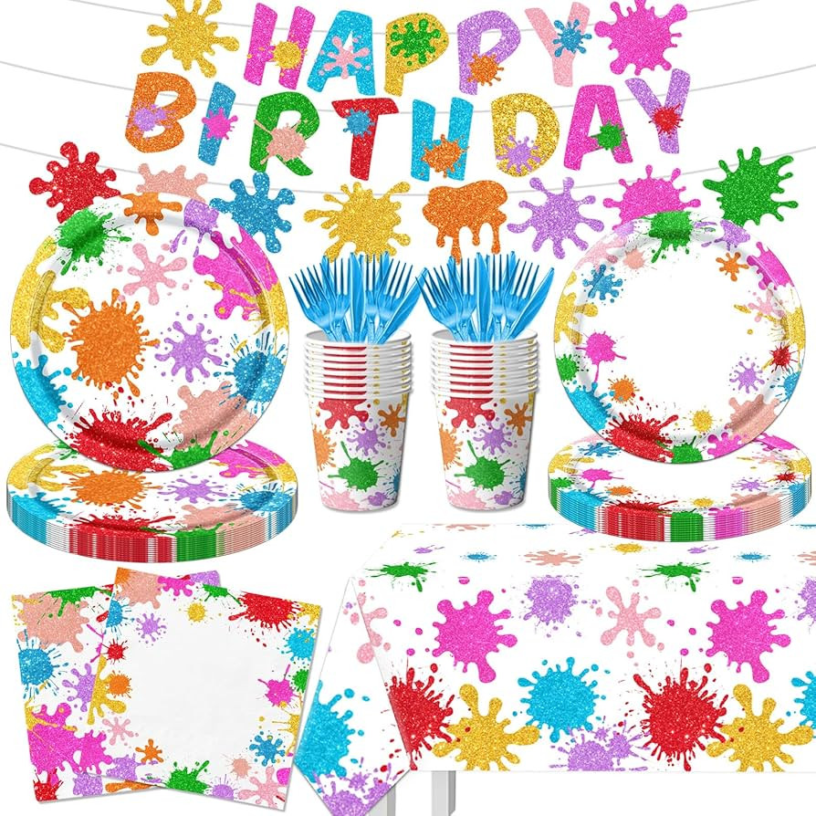 Paint Party Decorations 142Pcs Paint Splatter Party Supplies Tableware Set, Art Party Decorations... | Amazon (US)