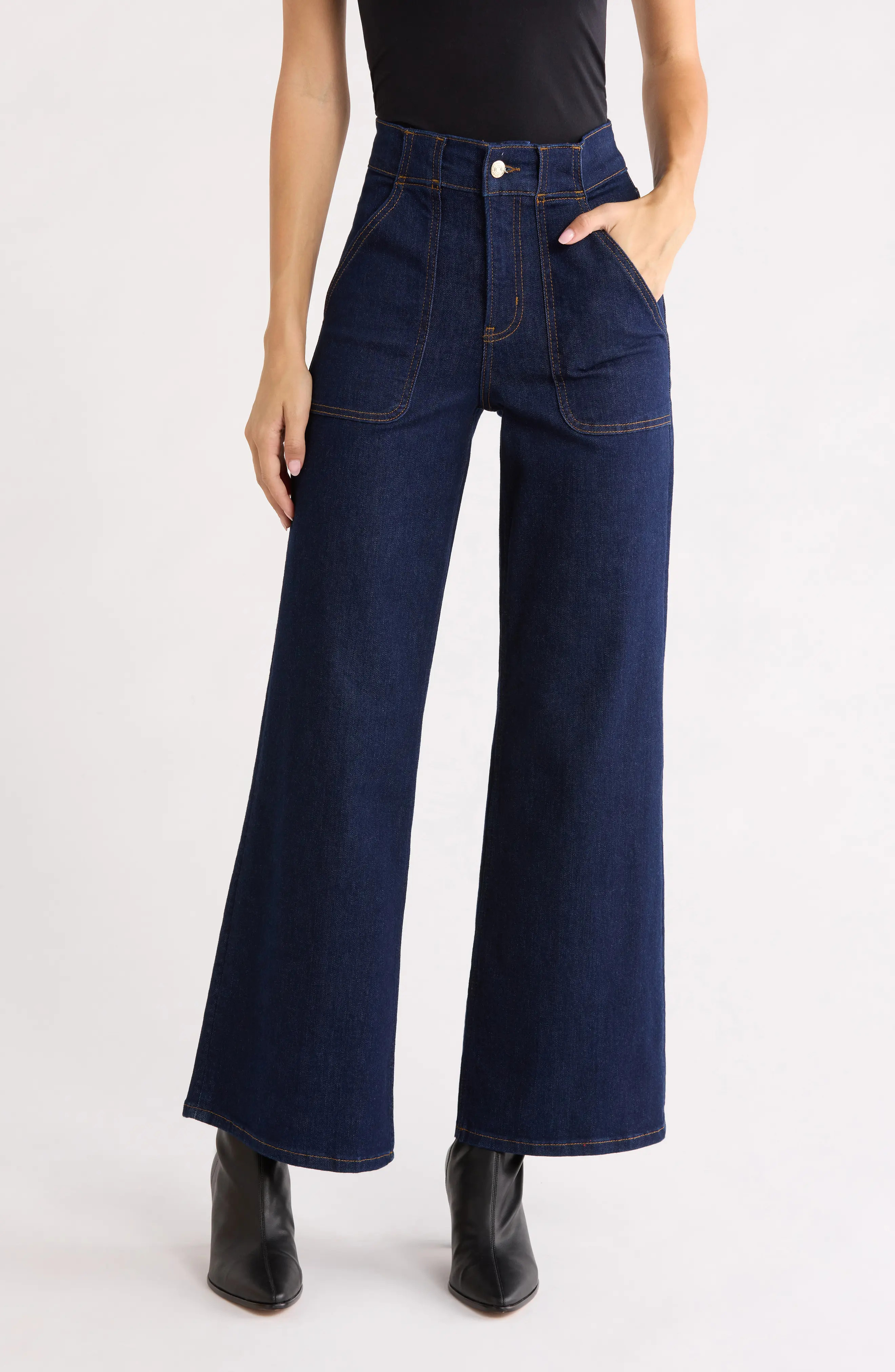 FRAME Modern Pocket High Waist Wide Leg Jeans in Ease at Nordstrom, Size 25 | Nordstrom
