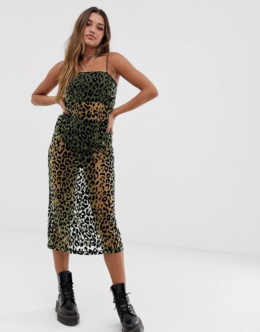 Motel sheer maxi dress in burnout velvet leopard-Green | ASOS (Global)
