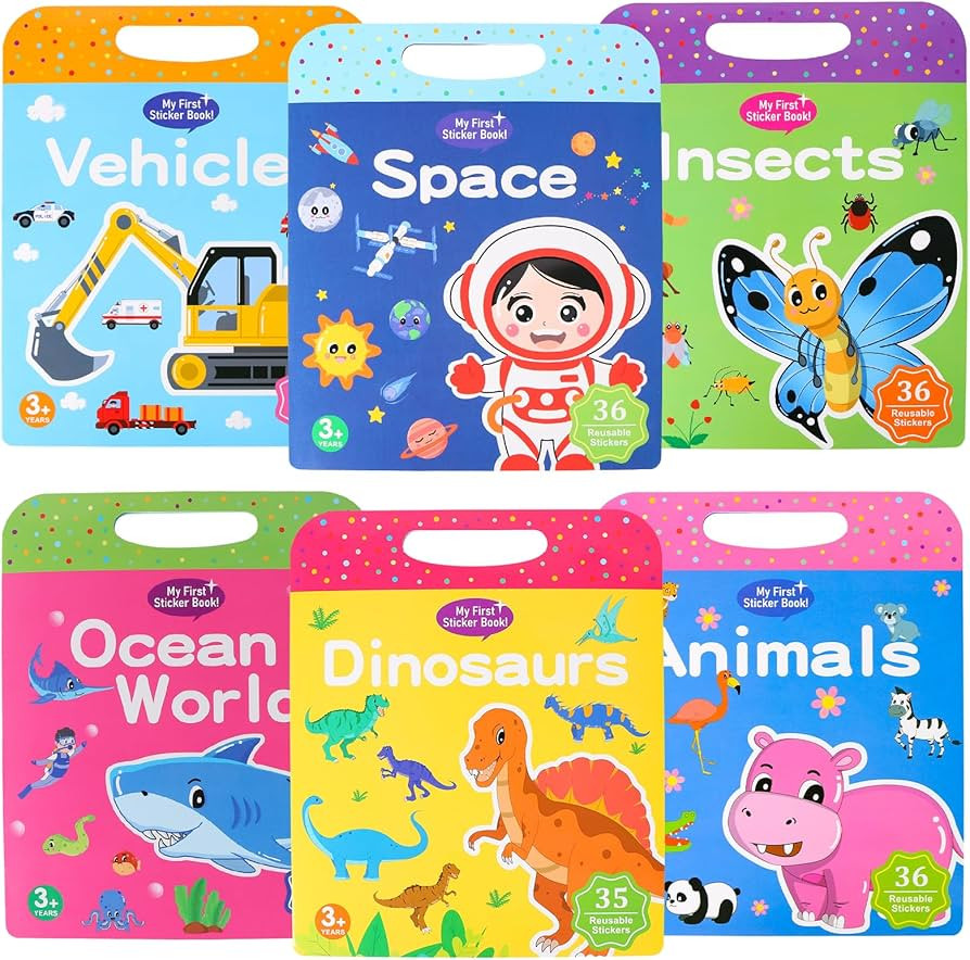 6 Pack Reusable Sticker Book for Kids,Visfun Stickers for Kids Window Stickers Fun Travel Toys fo... | Amazon (US)