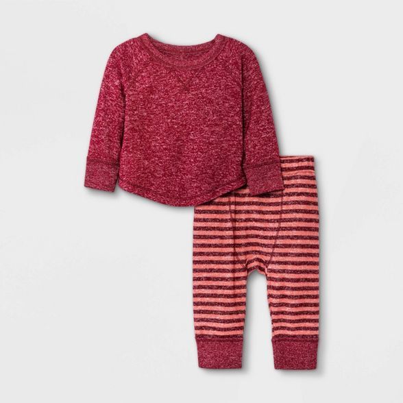 Baby Boys' Striped Top & Bottom Set - Cat & Jack™ Maroon | Target