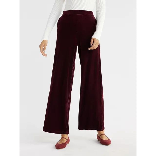 Time and Tru Women's Velvet Wide Leg Pants, 32" Inseam, Sizes XS-XXXL - Walmart.com | Walmart (US)