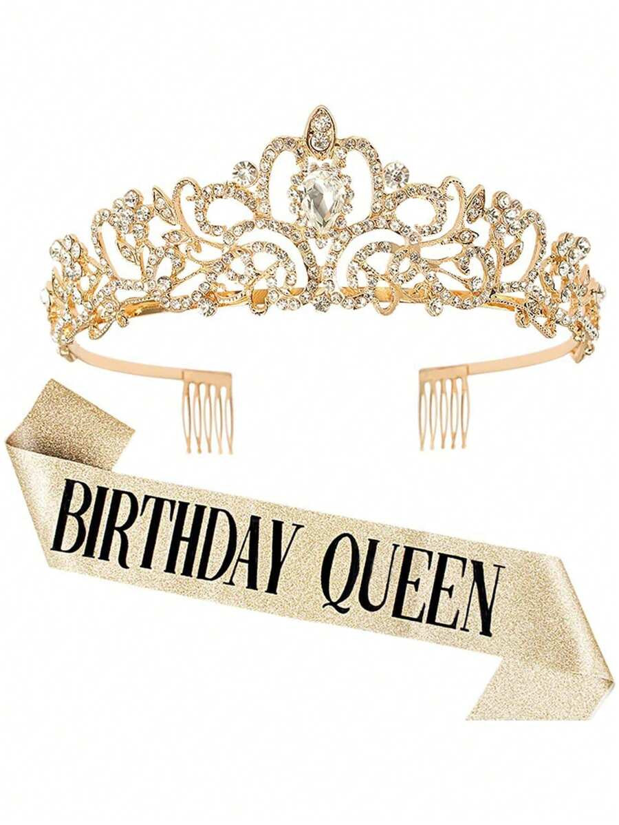 Bling Rhinestone Crystal Crown Tiara Birthday Queen Sash And Crown For Women Birthday Party Decor... | SHEIN