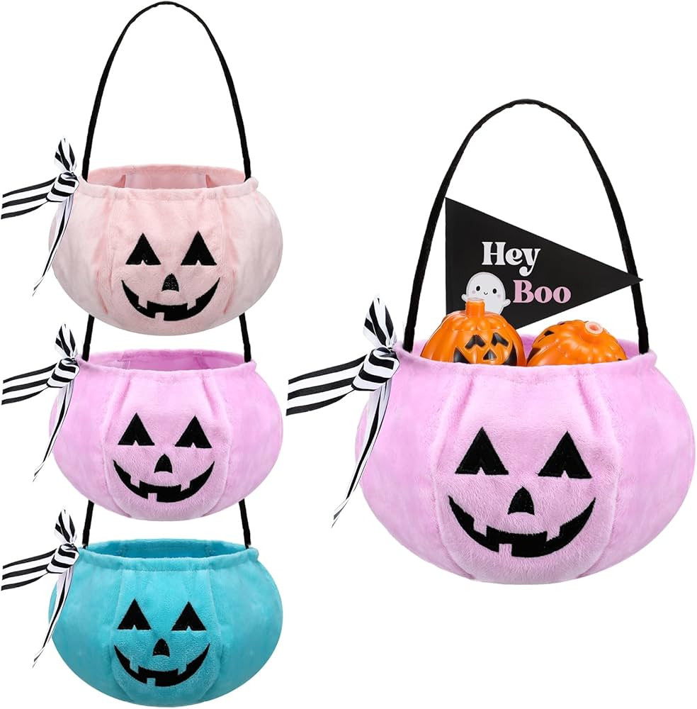 3 Pcs Small Halloween Pumpkin Basket 7.9 x 5.12 Inch Boo Basket Pastel Plush Trick or Treat Bucke... | Amazon (US)