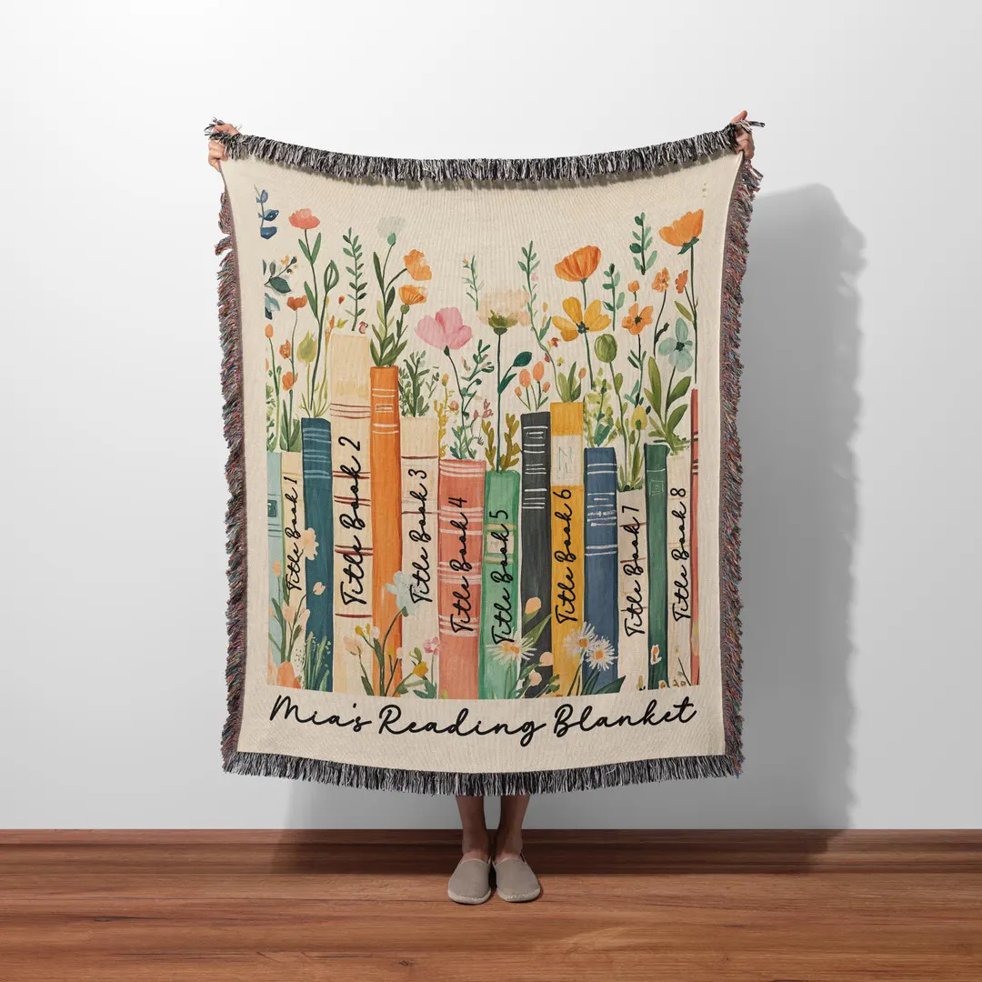 Custom Book Lovers Woven Blanket, Wildflowers Bookish Blanket, Bookshelf Blanket Gift for Bookwor... | Etsy (Global)