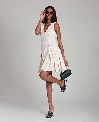 Women's V-Neck Belted Pleated Mini Dress | Macy's
