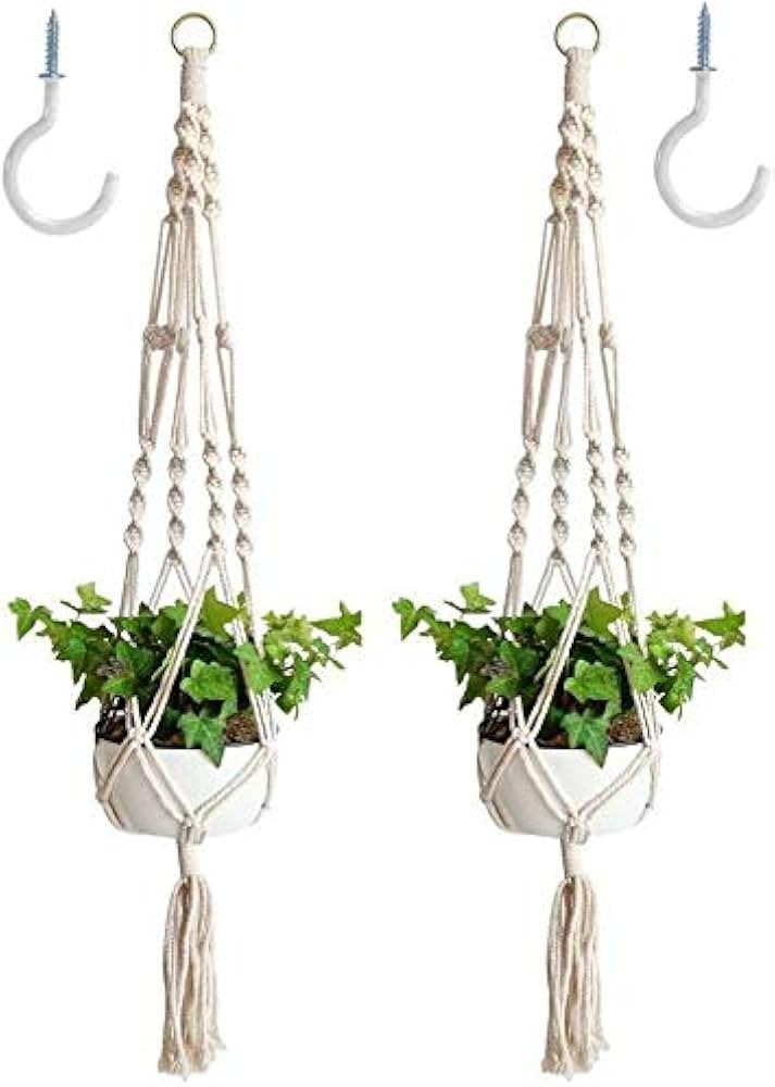 Sfee 2 Pack Macrame Plant Hangers, Hanging Planters Indoor Outdoor Handmade Cotton Rope Hanging P... | Amazon (CA)