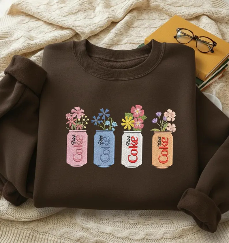 Embroidered Diet Coke Flower Sweatshirt, Cute Soda Can Flower Crewneck, Diet Coke Lover Gift, Uni... | Etsy (US)
