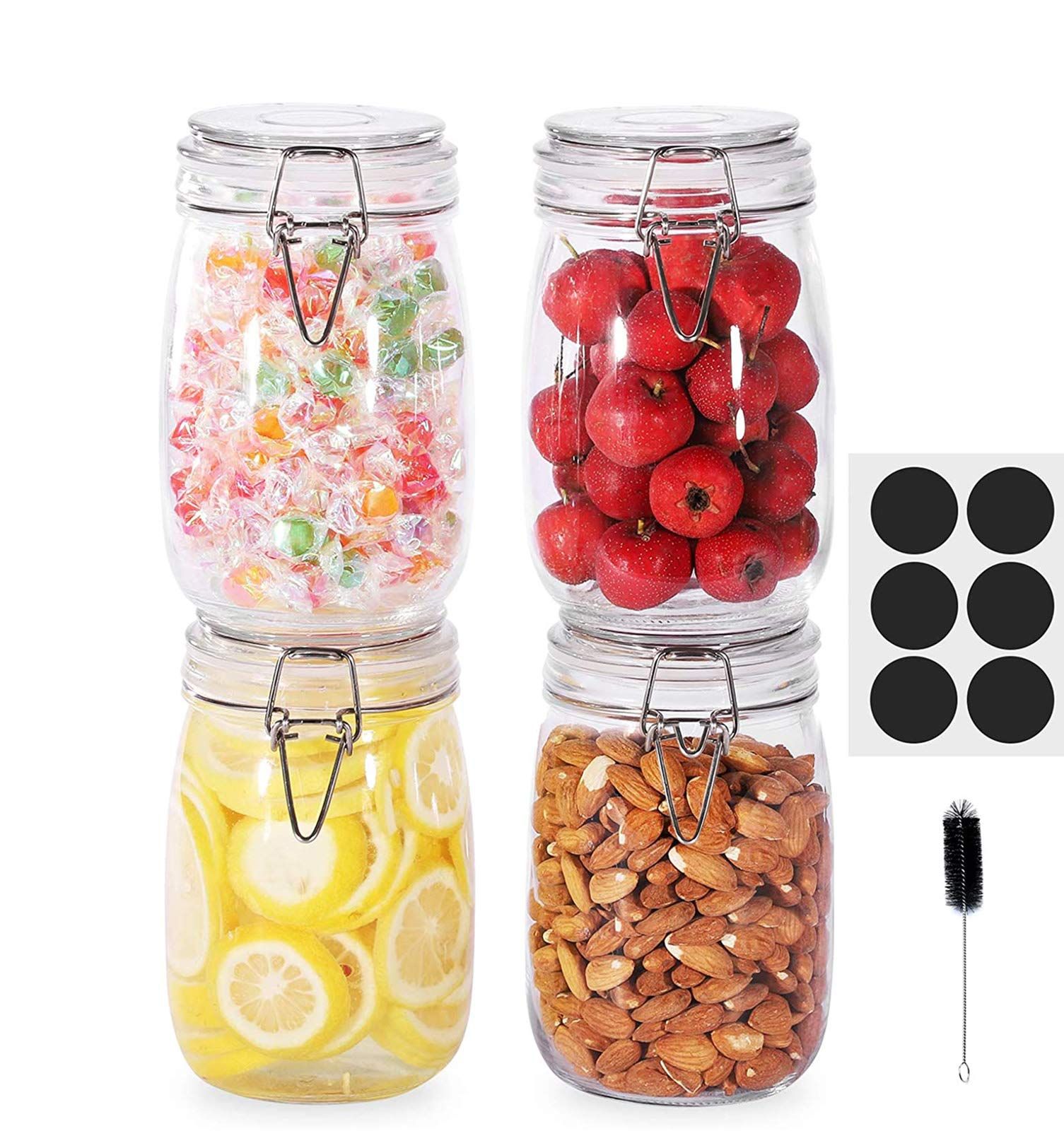 Pretigo 4 Pack 34 OZ Glass Canister Food Storage Jar Airtight Lids Storage Container with Clear P... | Walmart (US)