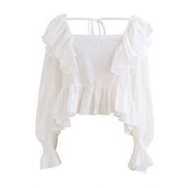 Square Neck Ruffle Crop Top in White | Chicwish