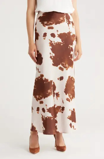 Renee C Cow Print Satin Maxi Skirt in Brown at Nordstrom Rack, Size X-Large | Nordstrom Rack