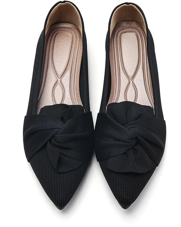 Flats for Womens Pointed Toe Ballet Flats with Bow Comfortable Knit Dressy Flats | Amazon (US)