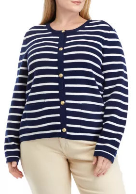Crown & Ivy Women's Plus Size Button Cropped Cardigan, Navy Blue, 1X | Belk