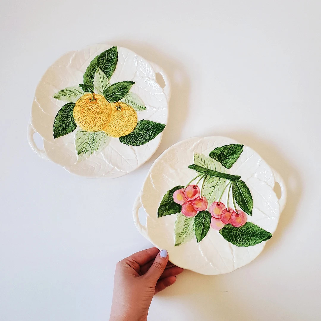 Vintage 1970s Handmade Fruit Decor Plates, Cherry and Lemon Dishes, Retro Ceramic Kitsch Decor - ... | Etsy (US)