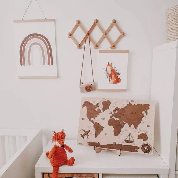 World Map Puzzle  Wooden Color  Nursery Decor | Etsy | Etsy (US)