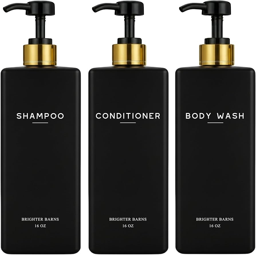 Black Shampoo and Conditioner Dispenser Set by Brighter Barns - Body Wash and Shower Soap Dispens... | Amazon (US)