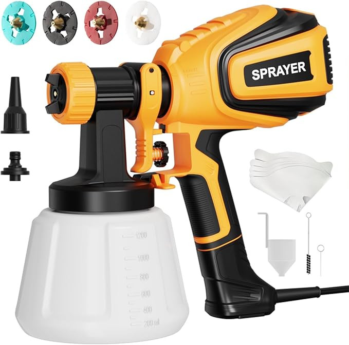 Paint Sprayer, 700W HVLP Spray Gun with Cleaning & Blowing Joints, 4 Nozzles and 3 Patterns, Easy... | Amazon (US)