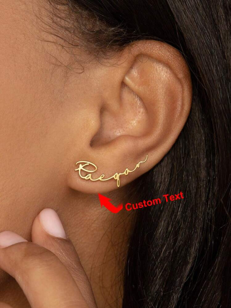 1 Pair Custom Name Stud Earrings For Women Gold Color Stainless Steel Custom Name Earring Handmad... | SHEIN