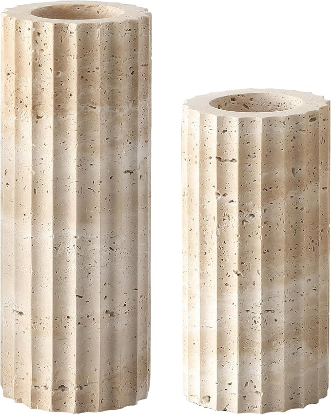 SAFAVIEH Home Collection Teroi Sand Color Travertine Vase Set of 2 – Sand Color, Cylindrical De... | Amazon (US)