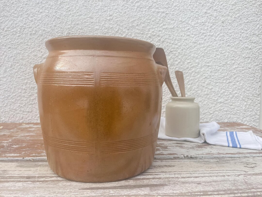 Large French Antique Glazed Stoneware Brown Confit Pot, Grease Pot, Crock, Vase, Rustic Farmhouse... | Etsy (US)