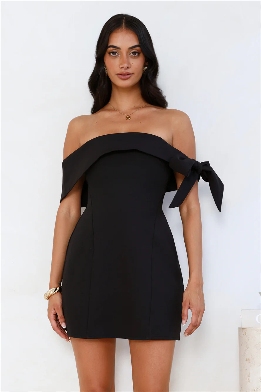 Seashell Dream Off Shoulder Mini Dress Black | Hello Molly (AU)