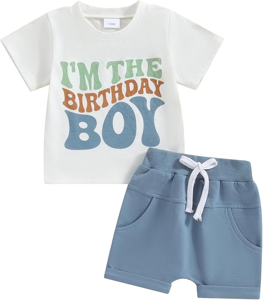 Kayotuas Toddler Baby Boy First Birthday Outfit Letter Print Short Sleeve T Shirt Top and Solid S... | Amazon (US)