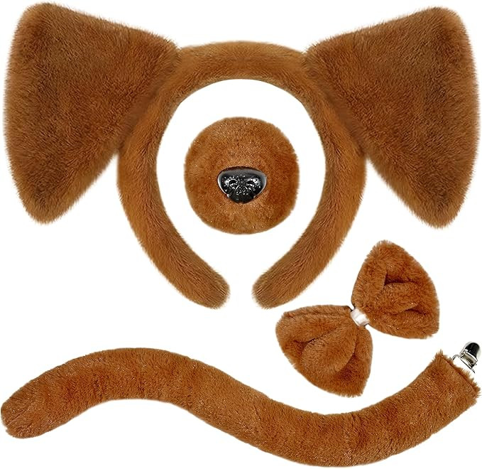 4Pcs Dog Ears Headband and Tail Nose Bow Tie Set, Brown Puppy Dog Ears Costume Accessories for Wo... | Amazon (US)