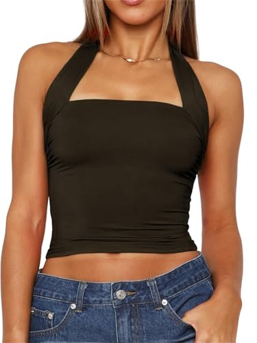 ForeFair Women Halter Neck Backless Crop Top Sexy Y2K Sleeveless Tank Top Open Back Slim Fit Tops | Amazon (US)