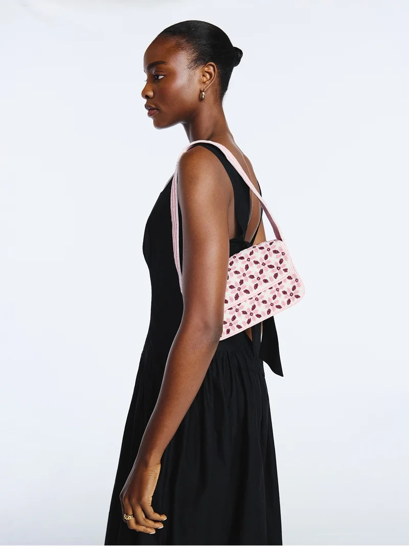 Scoop Women's Beaded Flap Shoulder Bag, Pink Print | Walmart (US)