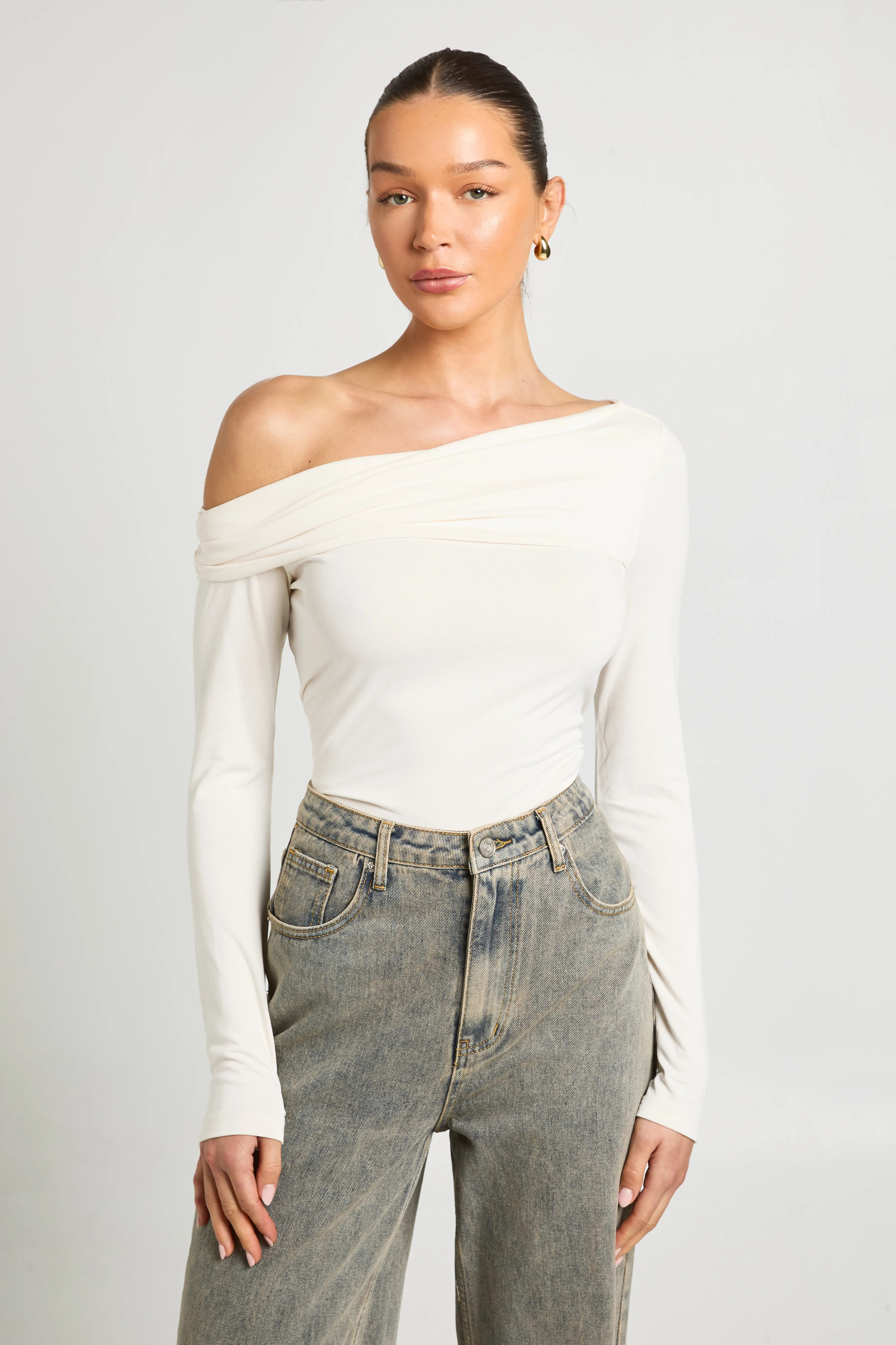 Ecru Cupro Twist Front Detail Long Sleeve Top | Boohoo | Boohoo.com (UK & IE)