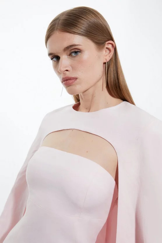 Premium Linen Tailored Caped Mini Dress | Karen Millen US