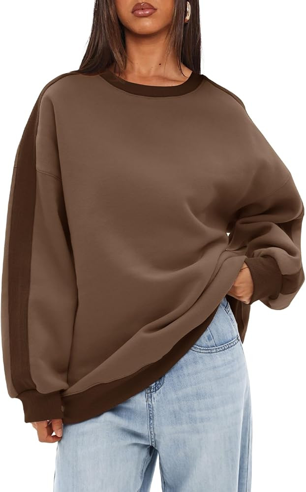 Beaully Womens Oversized Color Block Fleece Sweatshirts Long Sleeve Crew Neck Pullover Sweatshirt... | Amazon (US)