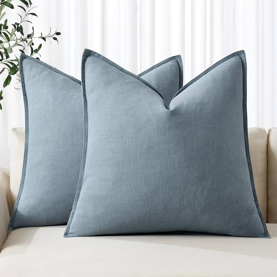 MIULEE Decorative Linen Euro Sham Pillow Covers 24x24 Blue Grey ​Boho Farmhouse​ ​Neutral C... | Amazon (US)