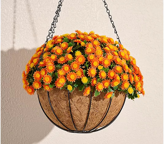 Wicker Park Harvest Faux Mum Hanging Basket - QVC.com | QVC
