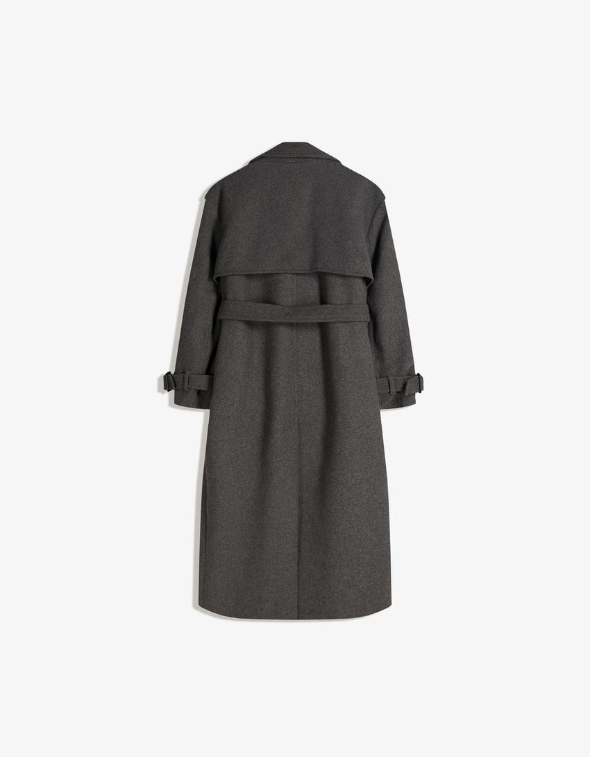 Oversize-Trenchcoat mit Wollanteil - Jacken und Mäntel - Damen | Bershka DE
