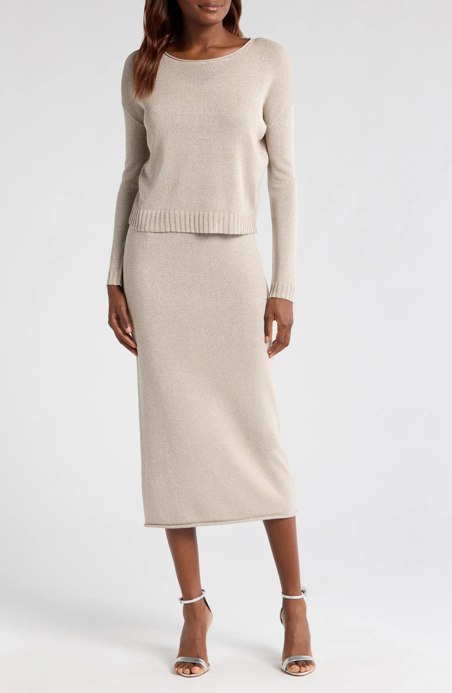 Metallic Long Sleeve Midi Sweater Dress | Nordstrom