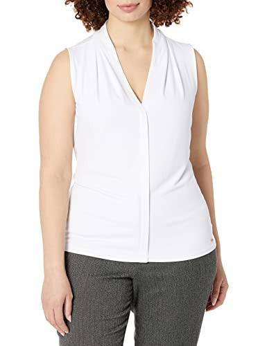 Calvin Klein Women's Sleeveless V-Neck Suiting Blouse, White, M | Amazon (US)