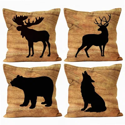 Woodland Lodge Decor Pillowcase Set - Rustic Cabin Throw Pillows Cover with Bear Deer Moose Wolf Design - Log Cabin Home Decor for Bed or Living Room | Wayfair North America